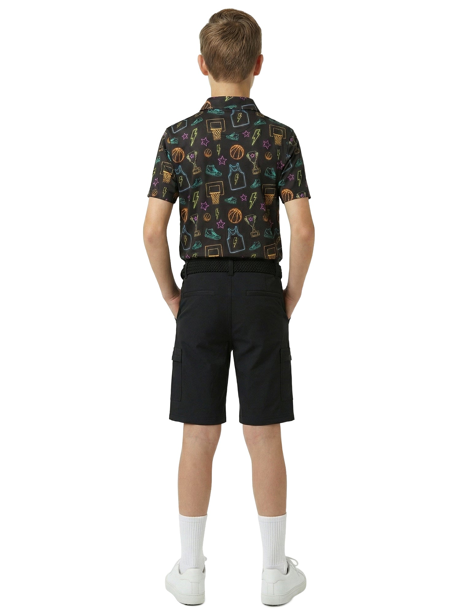 Boys G.O.A.T. Polo - Neon Basketball - Black