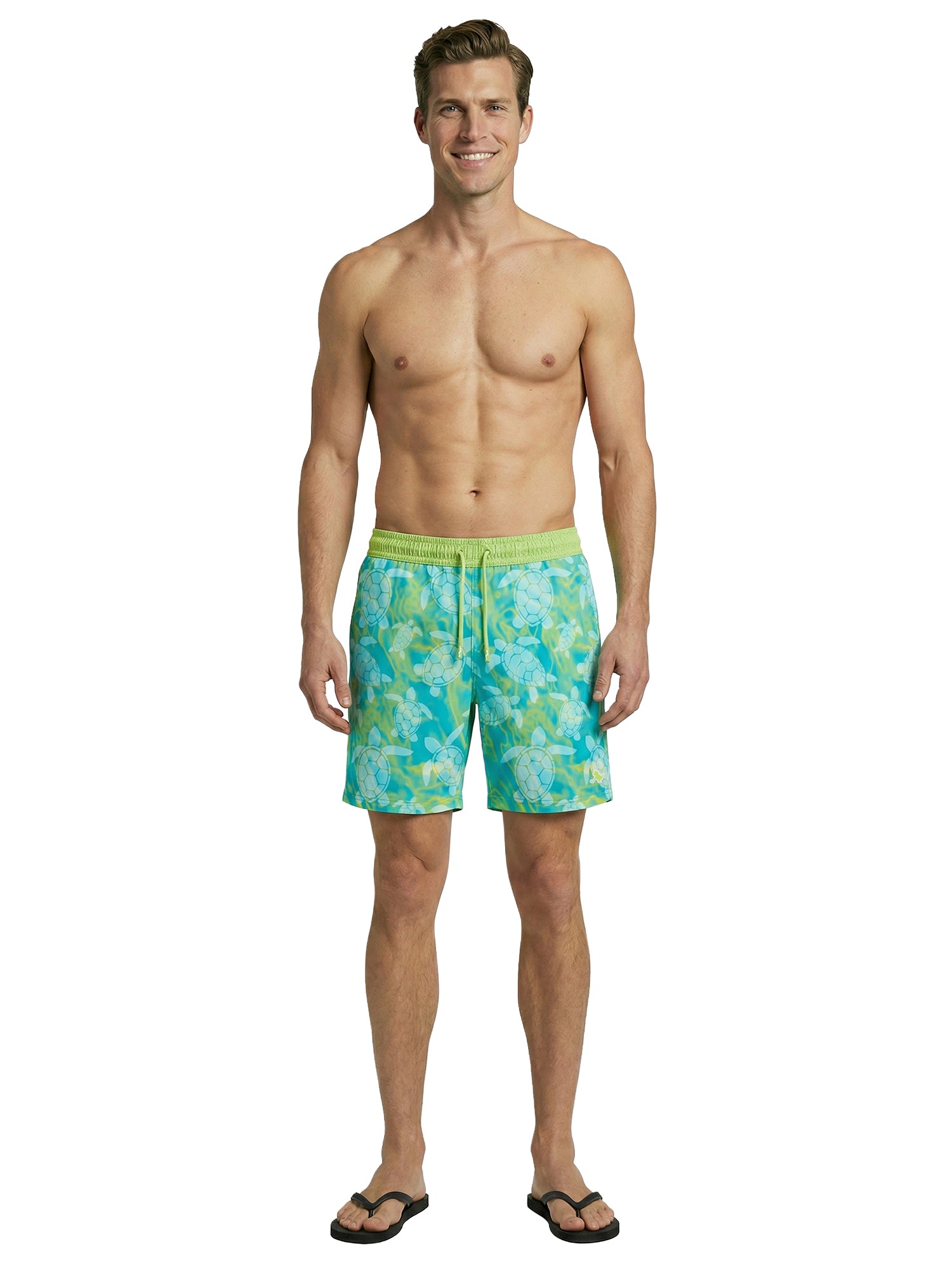 Patrick Swim Short - Swimming Turtles - Sharp Green
