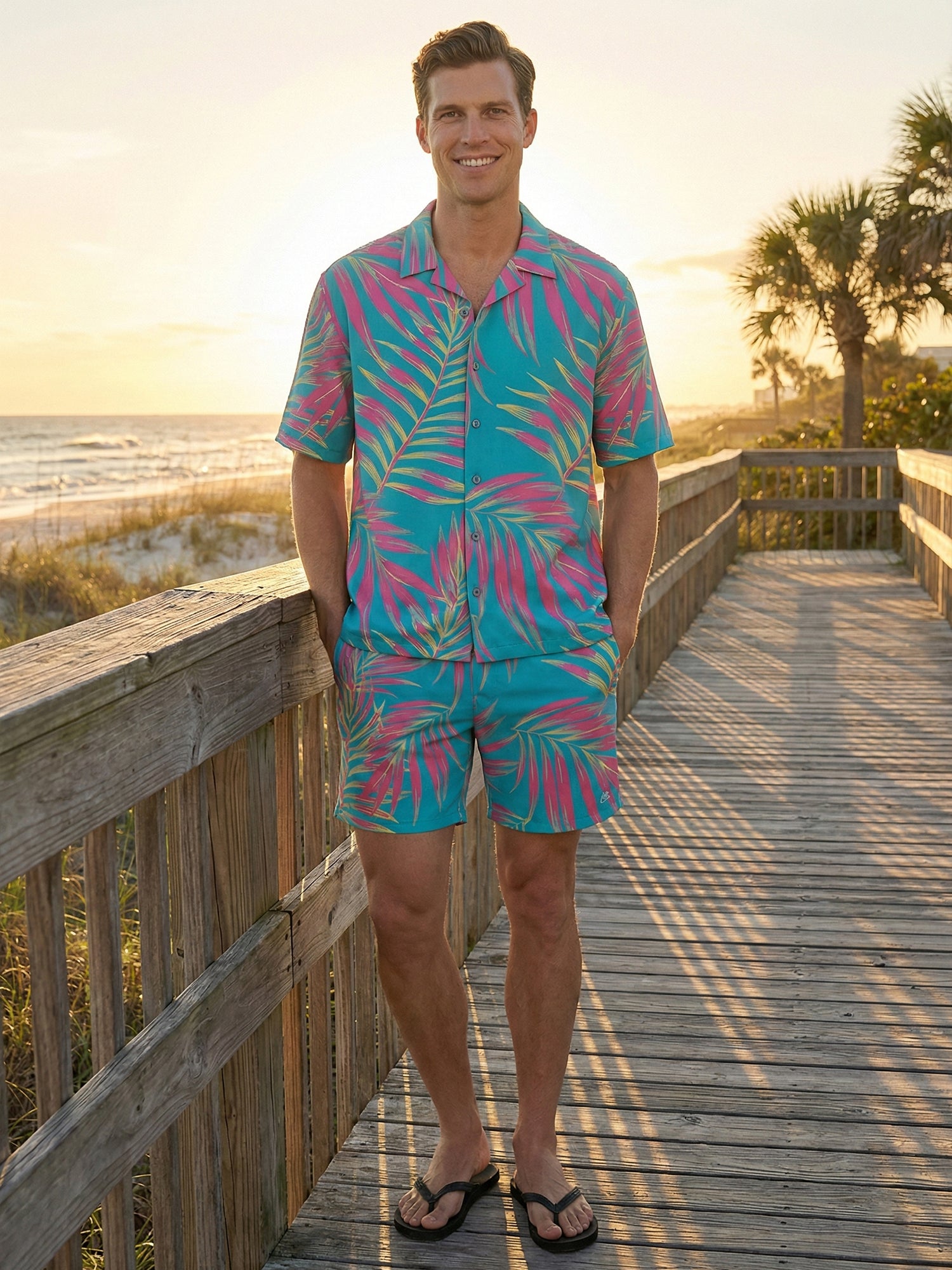 Patrick Swim Short - Leaves - Bachelor Button