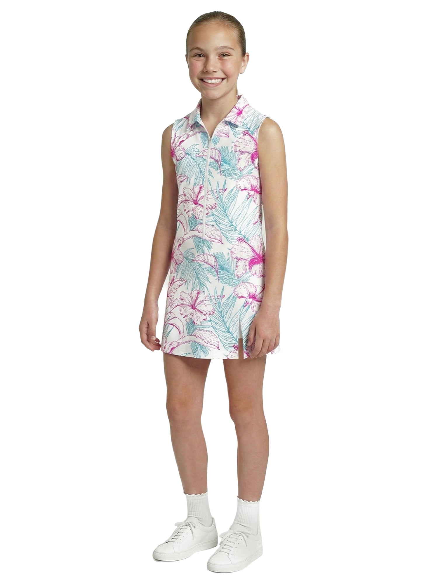 Girls Ida Dress - Hibiscus Tropical - Hot Pink
