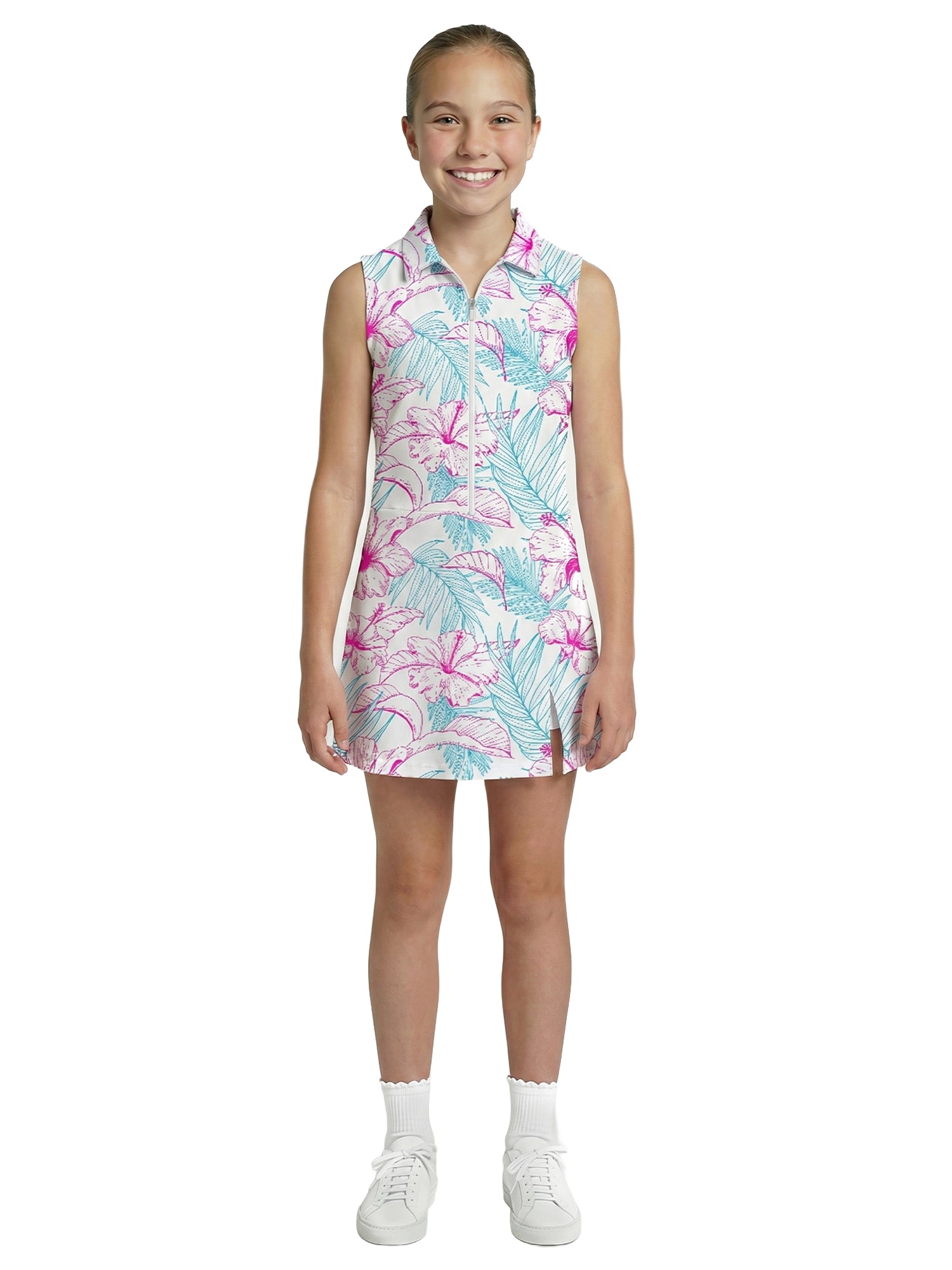 Girls Ida Dress - Hibiscus Tropical - Hot Pink