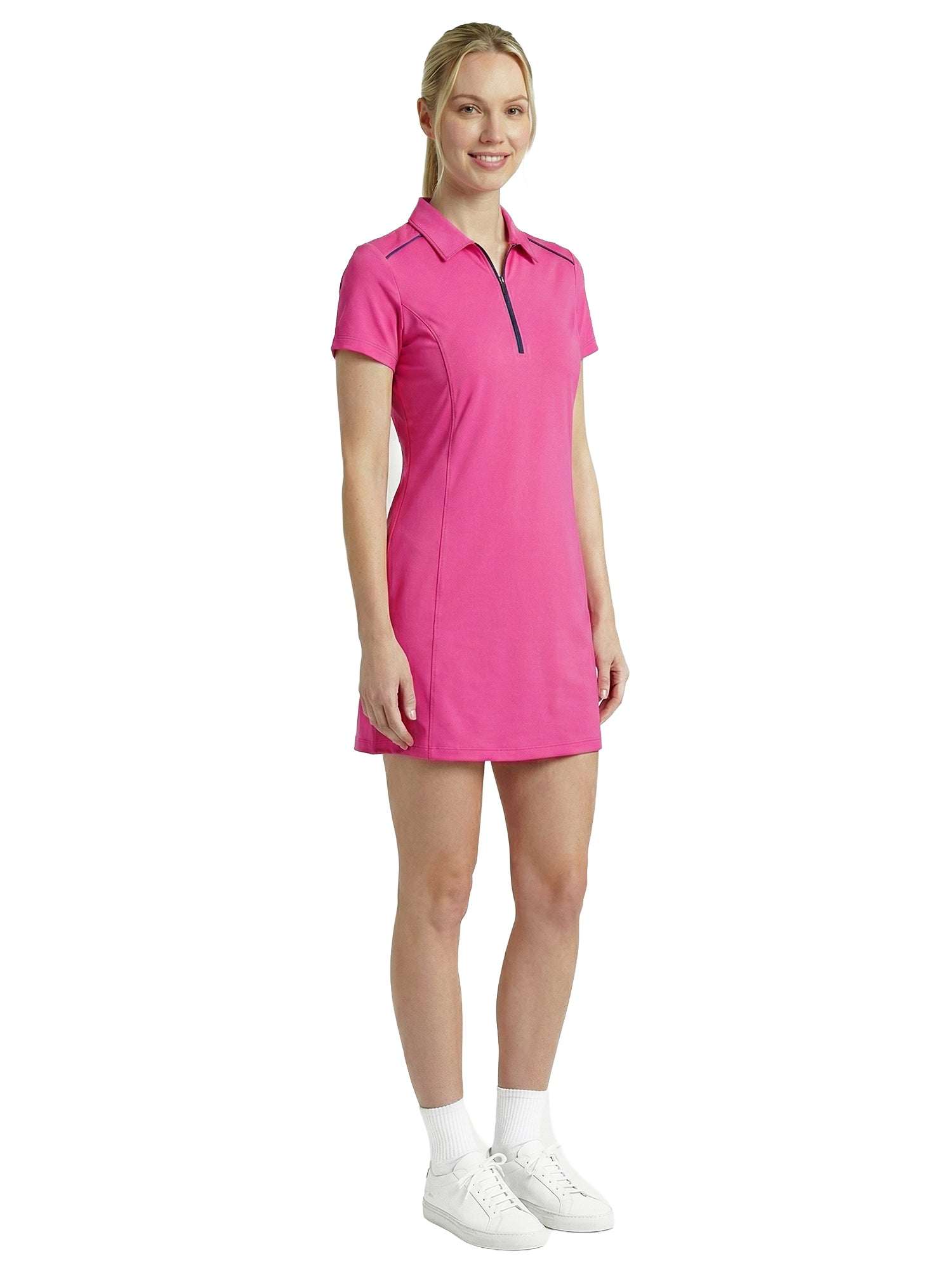 Angela Zip Polo Dress - Knockout Pink - Knockout Pink