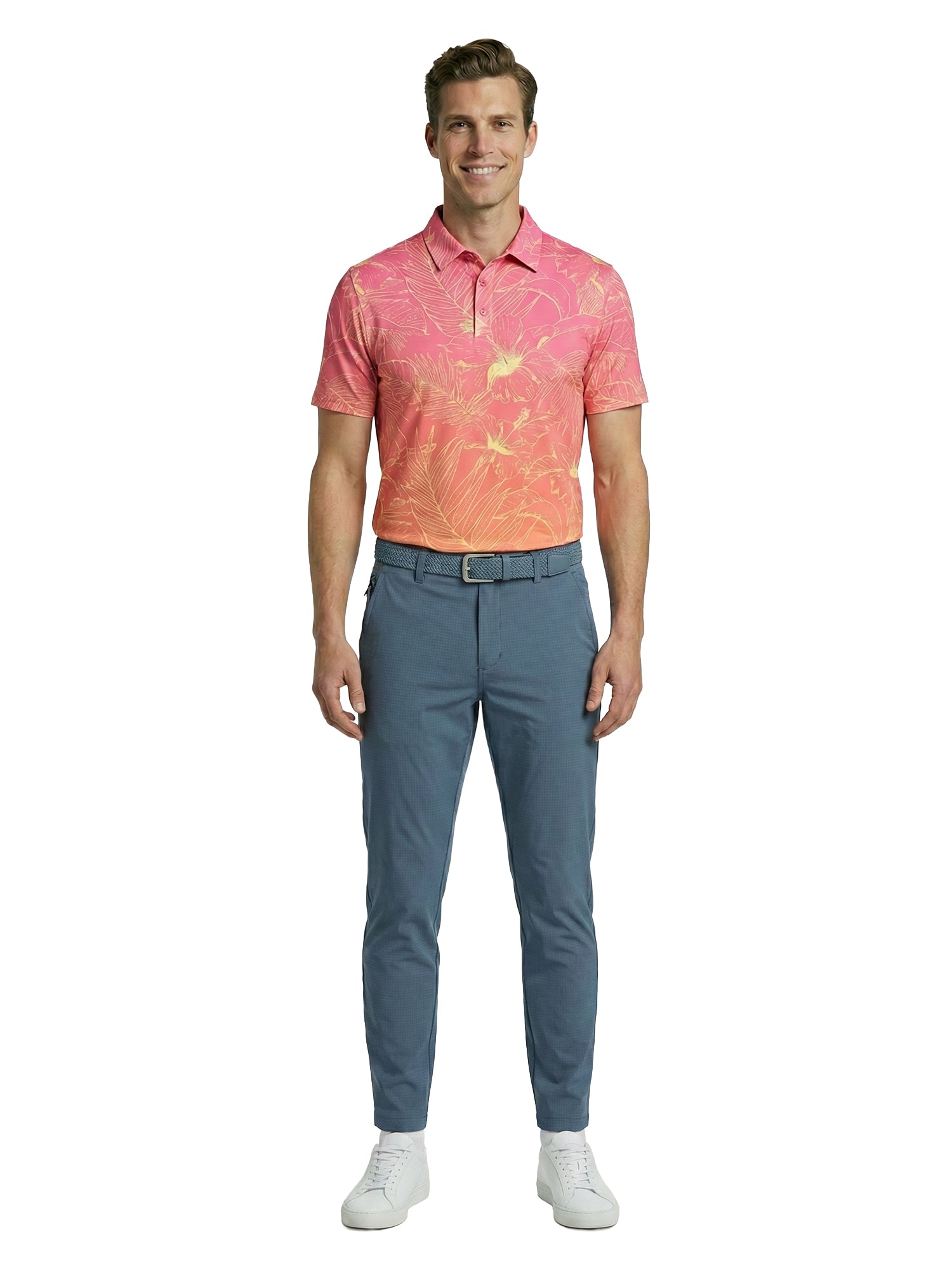 The G.O.A.T. Polo - Ombre Hibiscus Tropical - Mock Orange Ombre