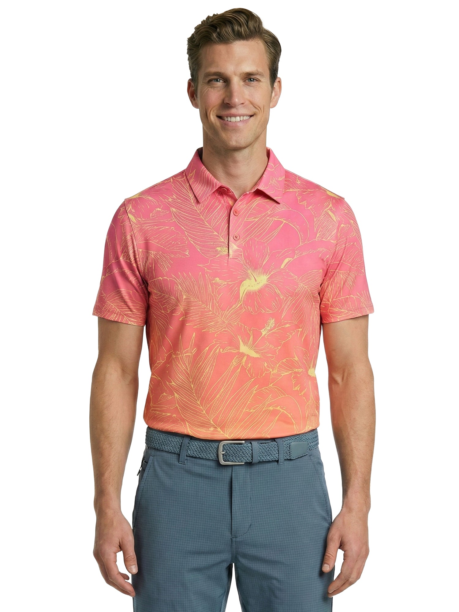 The G.O.A.T. Polo - Ombre Hibiscus Tropical - Mock Orange Ombre