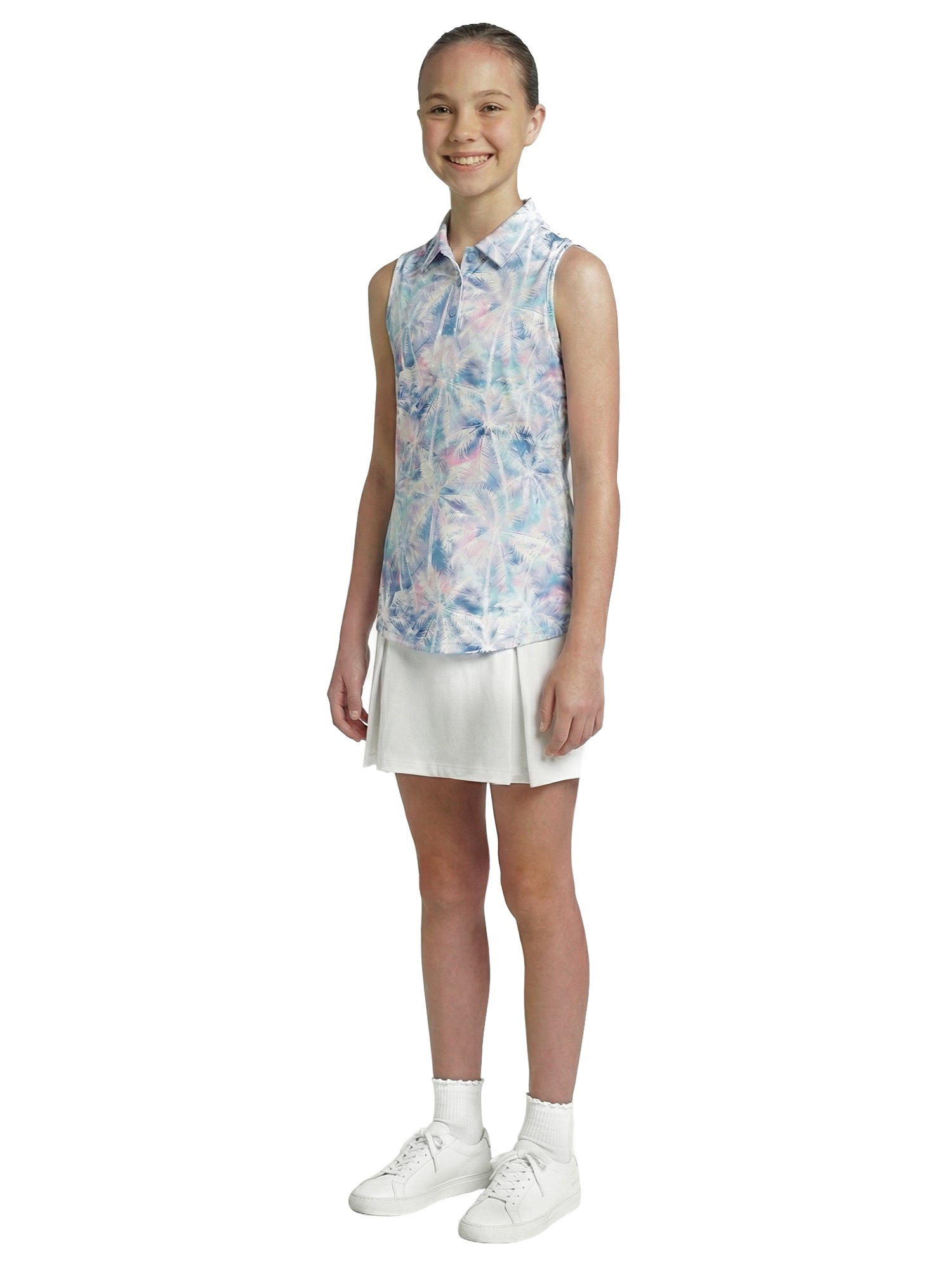 Girls Gemma Polo - Tie Dye Tropical - White