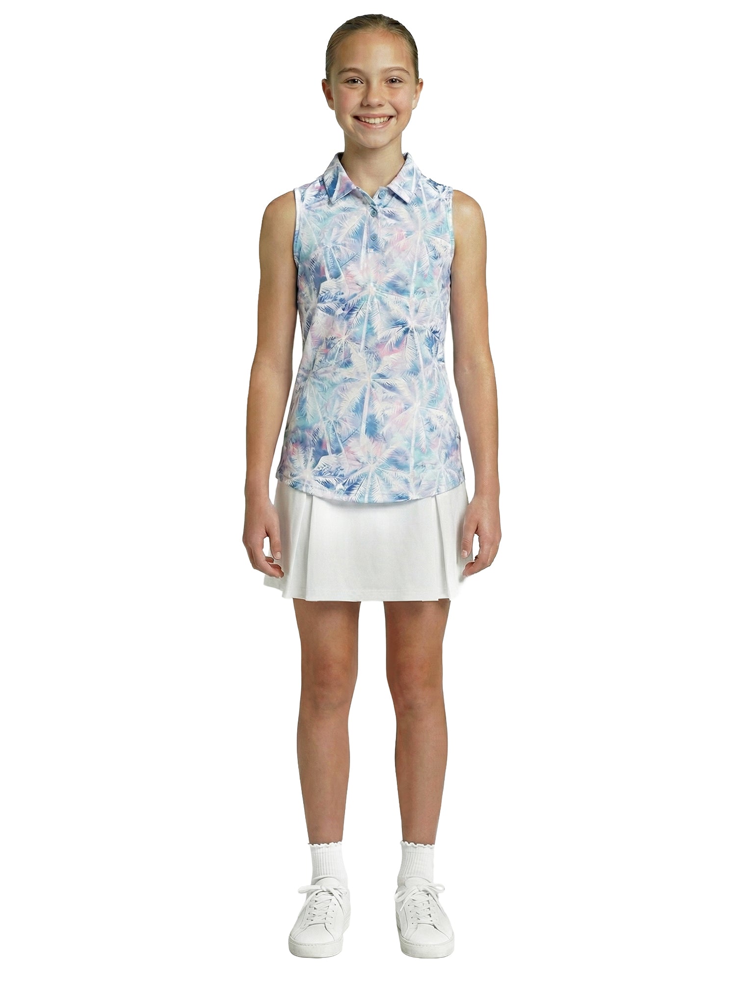 Girls Gemma Polo - Tie Dye Tropical - White