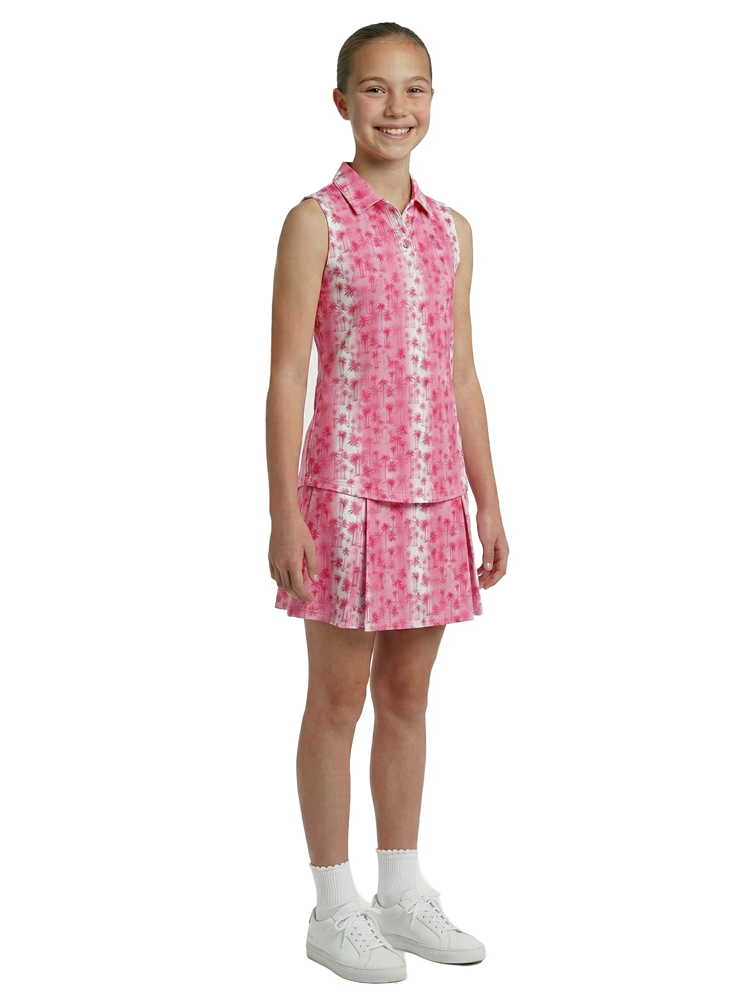 Girls Gemma Polo - Sunset Palms - Fuschia Pink