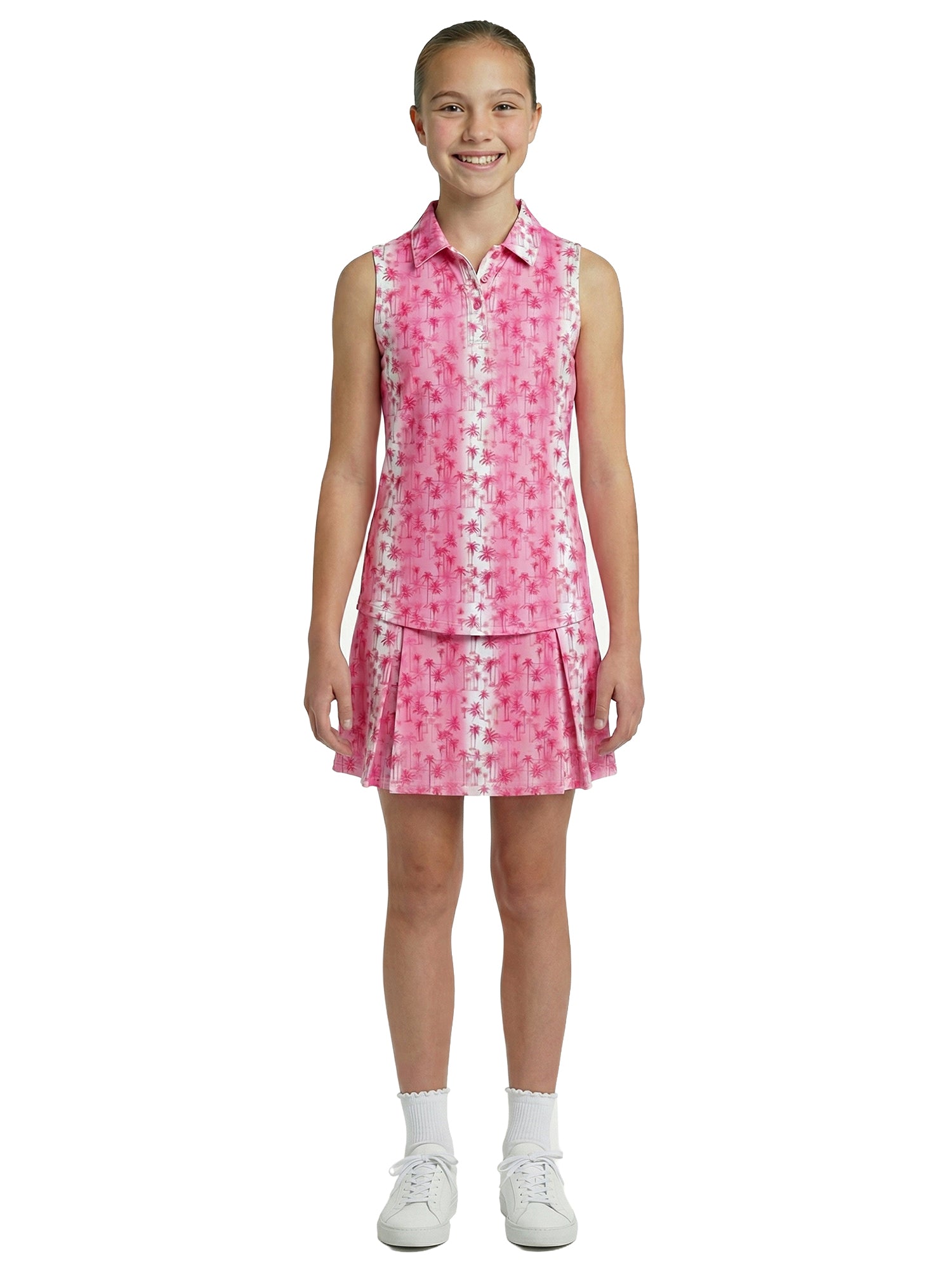Girls Gemma Polo - Sunset Palms - Fuschia Pink