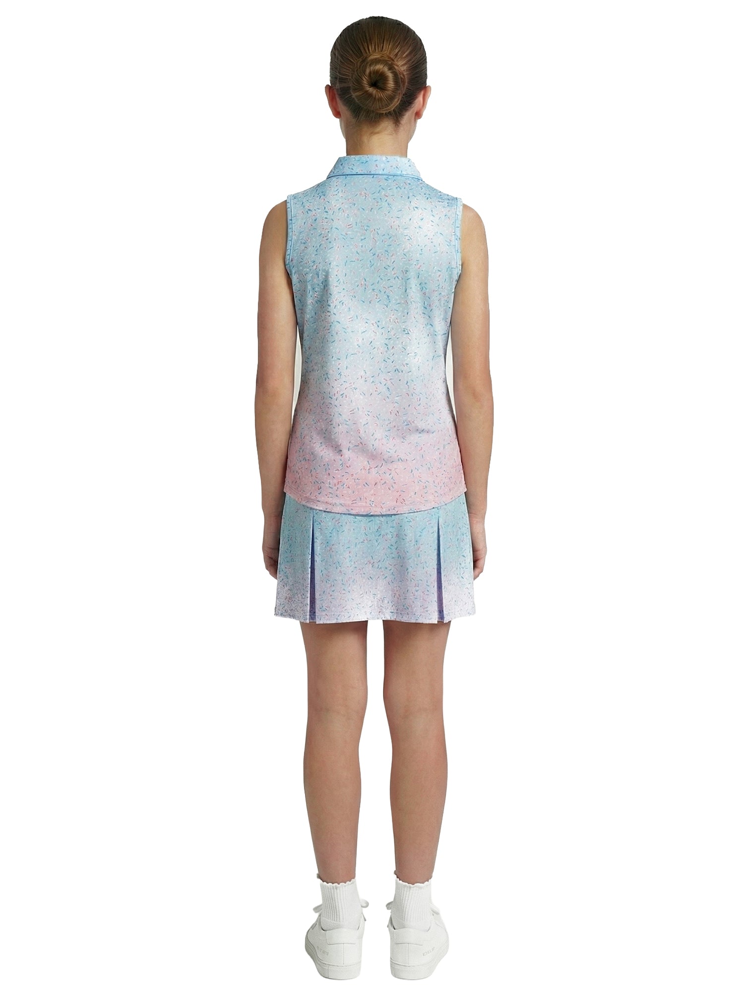 Girls Birdie Polo - Sprinkle Splatter - Bachelor Button/Fuschia Pink