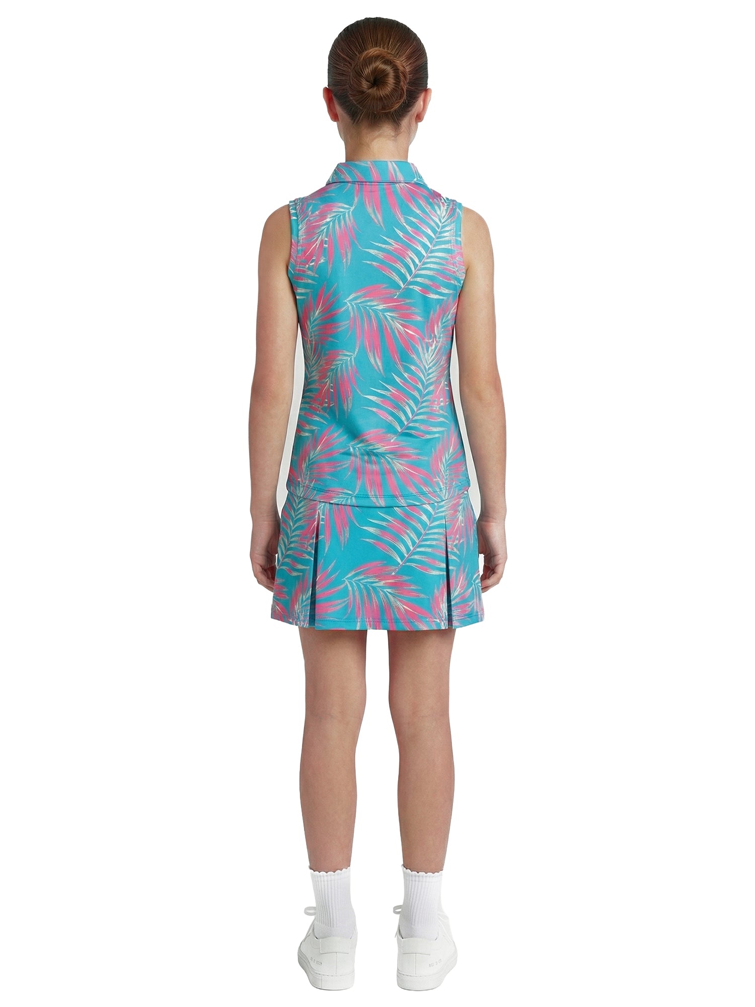 Girls Birdie Polo - Leaves - Bachelor Button