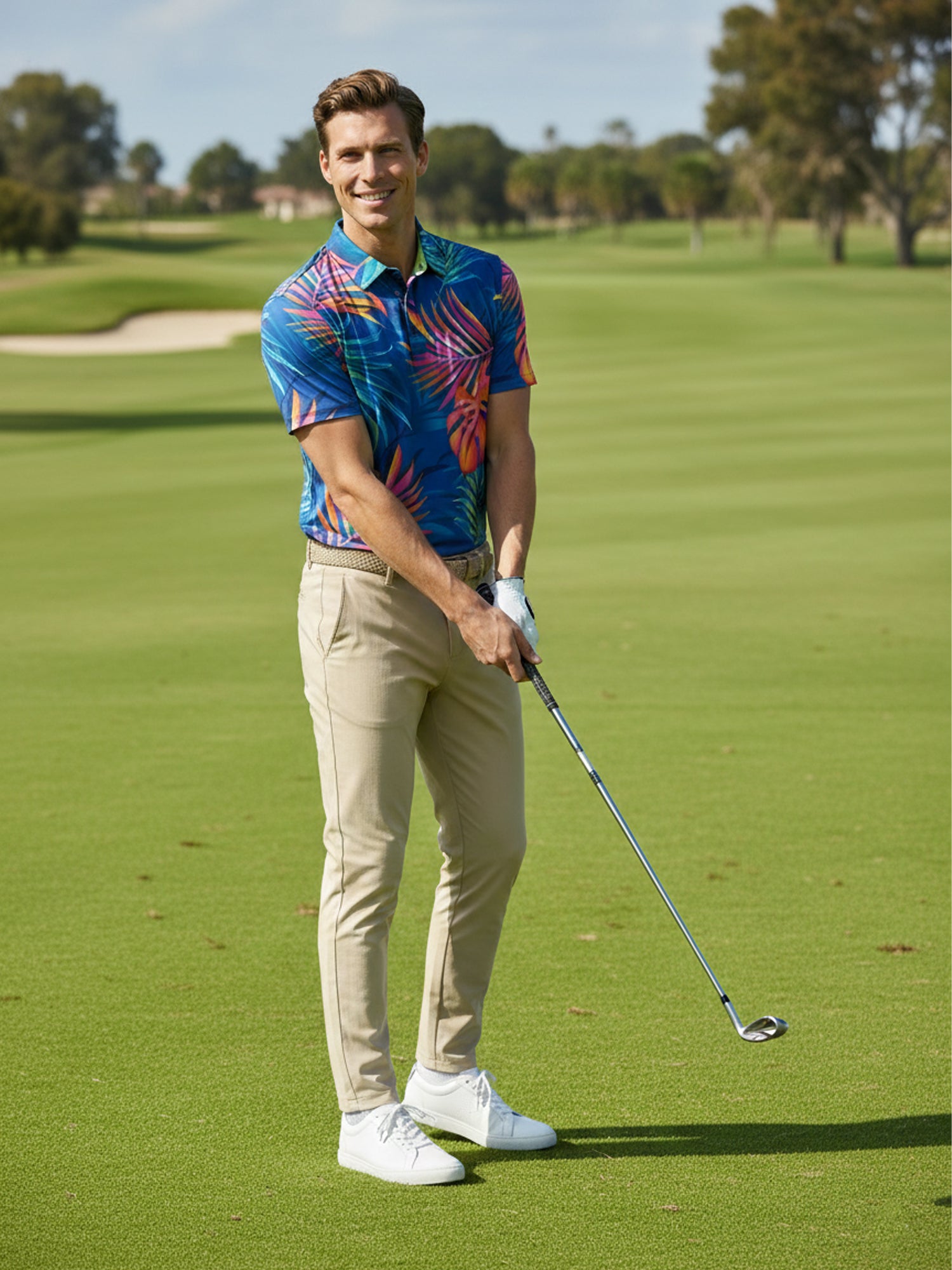 The G.O.A.T. Polo - Flouro Palm - Birdie Blue