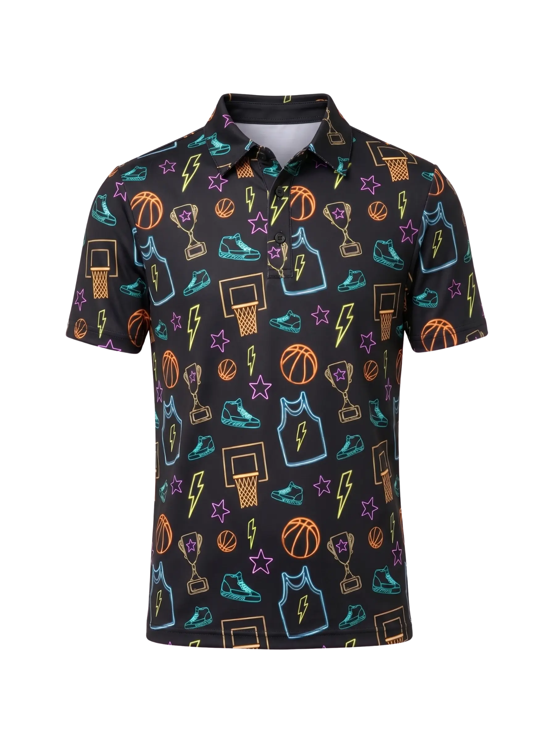 Boys G.O.A.T. Polo - Neon Basketball - Black