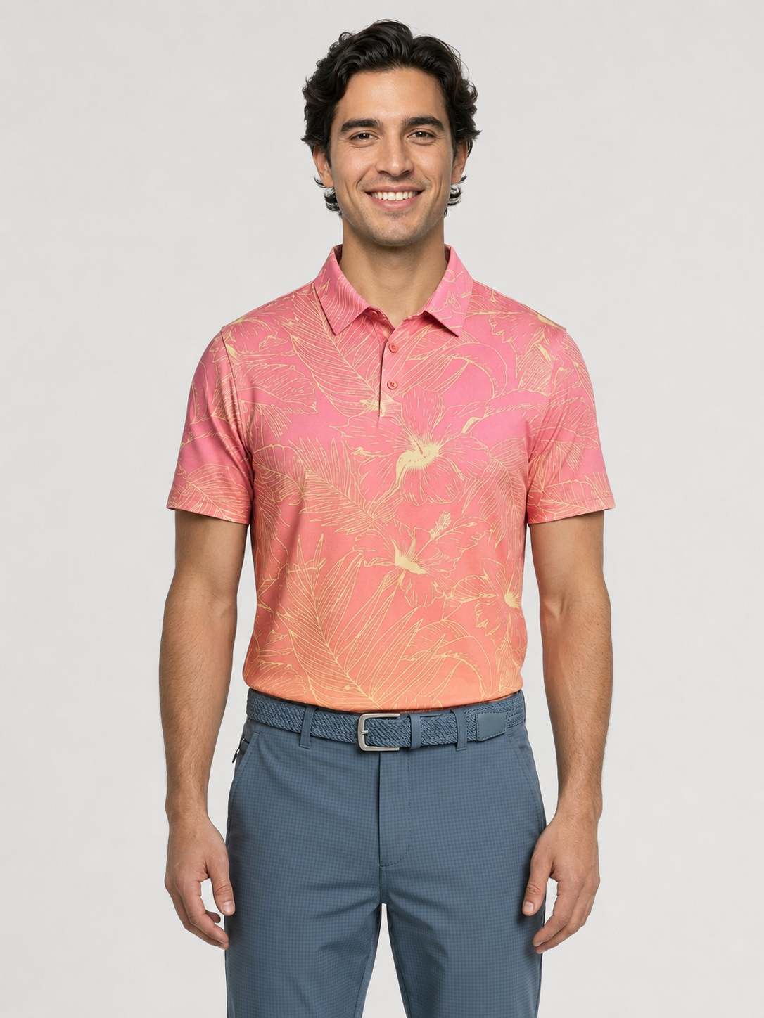 The G.O.A.T. Polo - Ombre Hibiscus Tropical - Mock Orange Ombre